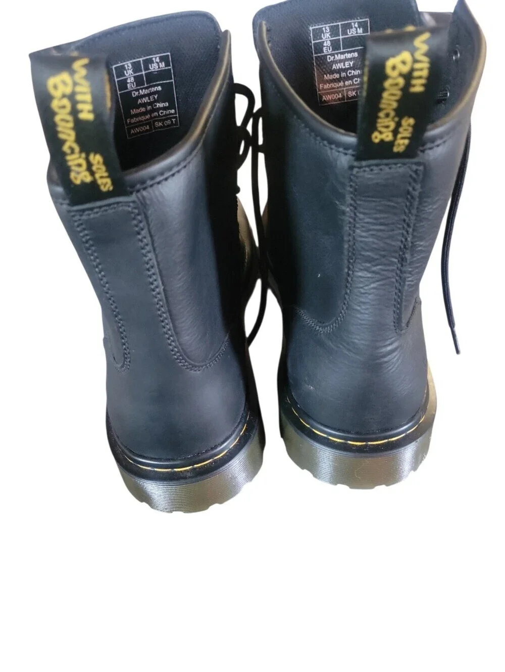 Dr. Martens 1460 Black Leather Lace-Up Boots with Yellow Stitching AirWair Loop